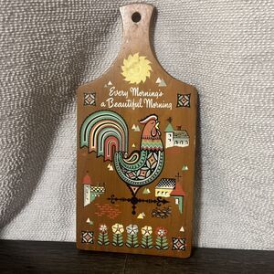 Vtg 60s Berggren Trayner Swedish Rooster Folk Art Wood Cutting Board Wall Hanger